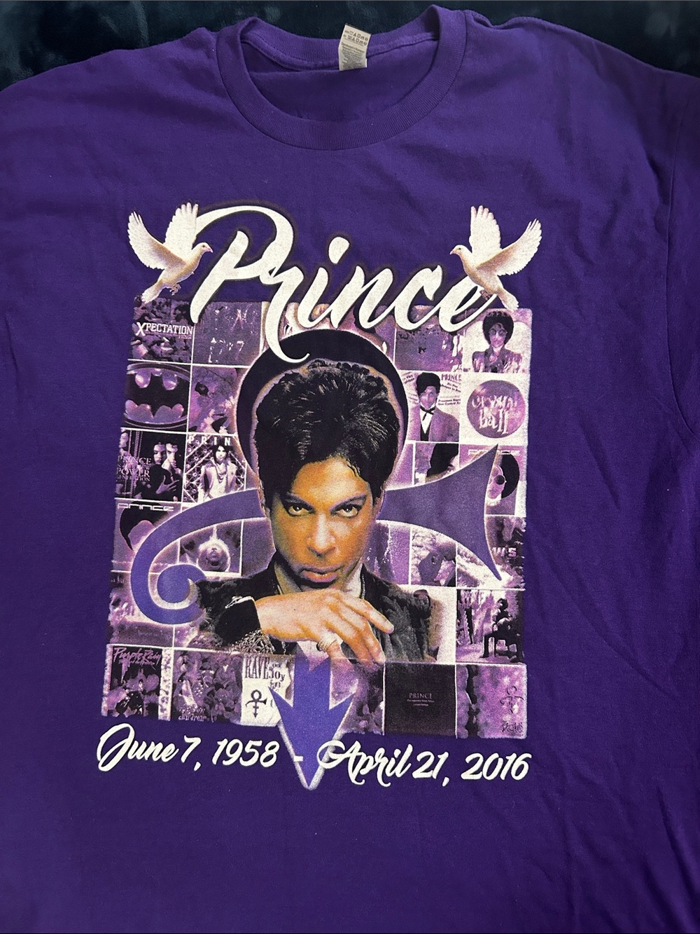 Gildan Purple Prince Tribute Tee with Doves Graphic